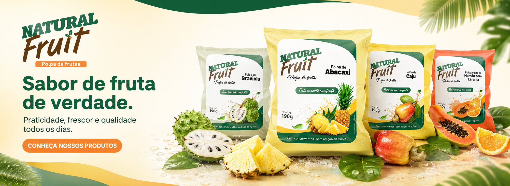 Polpas de frutas e gelos para bebidas Natural Fruit